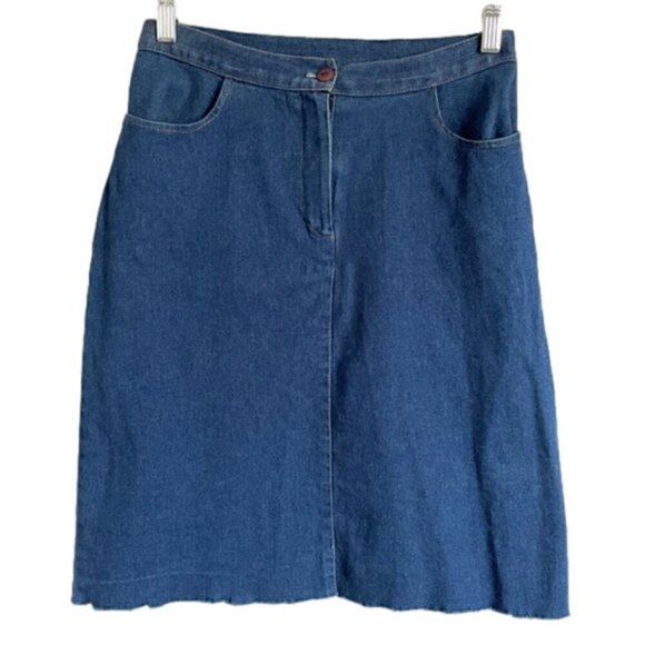 Vintage A-line Denim Knee Length Jean Skirt - S/6 - Picture 6 of 7